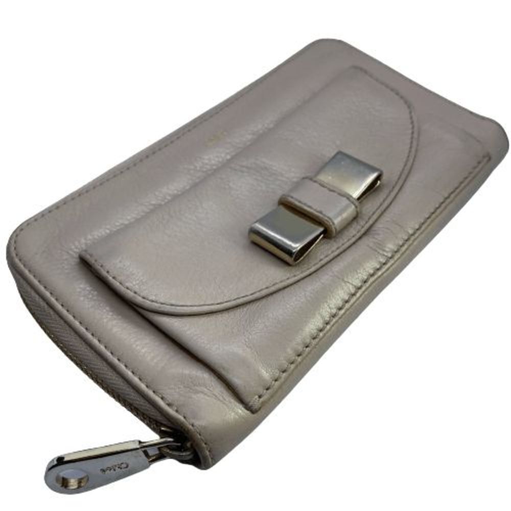 Authentic CHLOE Heavy Beige Leather Long Zip Around Wallet / Clutch